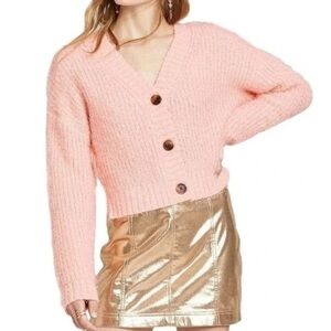 Peach Fluffy Button Up Cardigan, Women’s Small